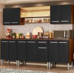 Cozinha Completa Madesa Emilly Smile com Balcão e Armário Vidro Reflex – Rustic/preto
