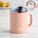 Goodful Caneca de viagem, isolamento de aço inoxidável, copo de café selado a vácuo de parede dupla com tampa à prova de vazamento, 400 ml, damasco