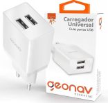 Carregador de Parede Universal 2.1A, 2 portas USB, Bivolt, Branco, ESACW2, Geonav