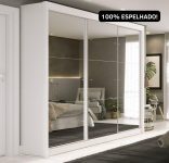 Guarda Roupa Casal 3 Portas com Espelho e 4 Gavetas 188,5cm Viena Yescasa Branco