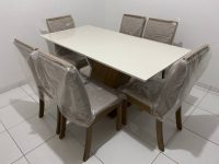 Conjunto Sala de Jantar Mesa 160cm Tampo MDF 6 Cadeiras Kesha Casa 812
