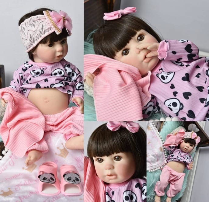 Bebê Reborn Boneca Menina 100% silicone pode dar banho criança