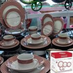 Aparelho de Jantar Chá 20 Peças Hauskraft – Porcelana Branco e Vermelho Redondo Fernanda