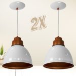 Kit 2 Lustres Pendentes Karina De Alumínio Branco C/Cobre