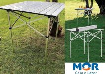 Mesa Dobrável Em Alumínio 69,5cm X 69,5cm Mor