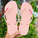 Chinelo Slim Logo Metallic, Havaianas, feminino