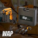 Furadeira Elétrica de Impacto WAP EFI 600K10 600W Mandril 3/8” 220V Maleta e Acessórios Trena Chaves Martelo Brocas, Amarelo com Preto