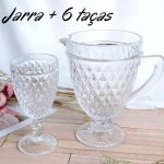 Jogo de Jarra e 6 Taças Diamond Transparente