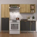 Cozinha Compacta Indekes Florença com Balcão – 9 Portas 1 Gaveta Castanho e Grafite