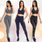Kit 3 Conjuntos Calça Legging e Top Feminino Treino Fitness Leve