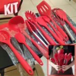JG STORE Kit 10 Peças Jogo De Utensílios De Silicone Maciço Cozinha Inox Pegador Espátula Colher Concha Pincel (Preto)