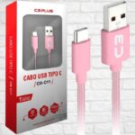 Cabo USB-USB C C3PLUS CB-C11PK 1M Rosa – Compatível com Android USB-C Corrente 2A