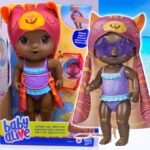 Baby Alive Bebe Dia de Sol Negra – Boneca de 25 cm, com Acessórios para Brincar na Água – F2570 – Hasbro, Roxo, azul, rosa e amarelo