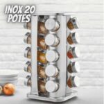 Porta Temperos Condimentos Inox 20 Potes Com Base Giratório (Inox)