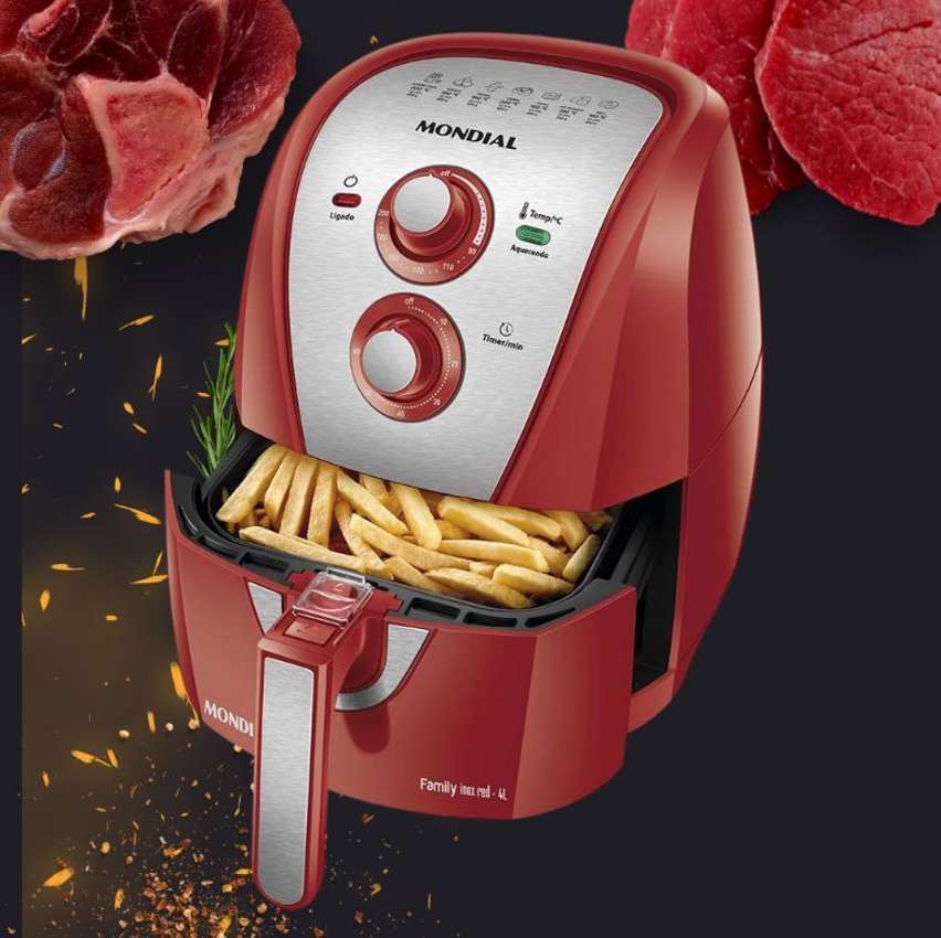 Fritadeira Elétrica Air Fryer Mondial 5L Vermelho/Inox