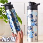 Garrafa de água de aço inoxidável Silver Buffalo Lilo e Stitch da Disney, azul