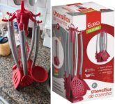 Conjunto de Gadgets de Silicone com Cabo Inox 7 Peças, Euro, SIL3390-VM, Vermelho