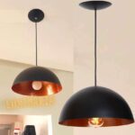 Combo Kit com 2 Pendentes Ônix Meia Esfera Preto E Cobre Alumínio 30Cm Luminária Lustre