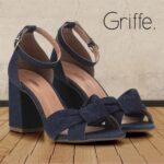 Sandália Jeans Griffe Salto Grosso Nó Feminina