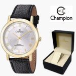 Relógio Masculino Champion Couro Dourado Grande