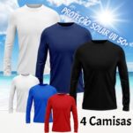 Kit 4 Camiseta DF Masculina Manga Longa Proteção Solar UV +50 Segunda Pele