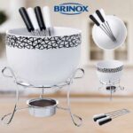 Kit Fondue Cerâmica Branca Conjunto 6 Pçs Aparelho Brinox