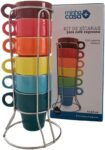Jogo 6 Xícaras Cerâmica Caneca Café Expresso Coloridas Com Suporte 50ml
