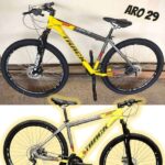 Bicicleta Aro 29 Troy Grafite e Amarela 21v 17,5″ Alumínio Suspensão Dianteira, Track Bikes