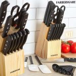 Conjunto de 22 peças de facas e utensílios de cozinha Farberware de aço inoxidável de alto carbono, preto