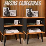 Conjunto com 2 Mesas de Cabeceira Retrô Rpm com Nicho – Preto – Rpm Móveis