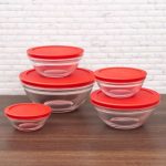 Conjunto de Potes de Vidro Redondos com Tampa Plástica 5 Peças Euro Vermelho