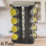 Porta Condimentos Temperos Giratório Inox 16 Potes (Preto com Dourado)