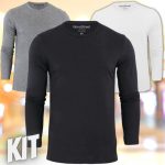 Kit 3 Camisetas Masculinas Manga Longa Algodão Premium