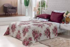 Cobre Leito Colcha Plazza Casal Super King Tecido Estampado 03 Peças Vinho