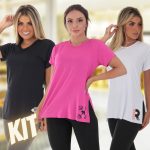 KIT 3 BLUSAS DRY FIT TAPA BUMBUM TECIDO POLIAMIDA RETÉM SUOR