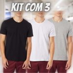 Kit com 3 Camisetas Básicas, Hering, Masculino
