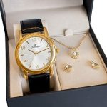 Relógio Feminino Champion Analógico Couro + Kit Colar e Brincos CH22840W