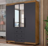 Guarda-roupa Casal com Espelho 4 Portas 3 Gavetas