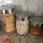 Conjunto de Potes de Vidro com Tampa Inox Rattan 3 Peças Euro Transparente