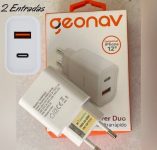 Geonav Carregador Universal Ultra Rápido Duo, 1 X USB-C Power Delivery 20W, 1 X USB Quick Charge 18W