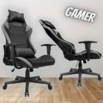 Cadeira Gamer TGT Heron TX, Preto e Cinza, Couro