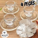 Wolff CJ 4 XÍCARAS CAFÉ CRISTAL COM PIRES DAISY 80ML TRANSPARENTE