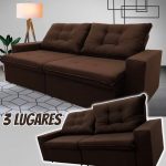 Sofá 3 Lugares Hellen Vitalle com Assento Retrátil e Encosto Reclinável em Tecido Suede 198 cm de largura