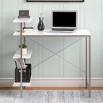 Mesa para Computador Dorel Side Storage Desk com 3 Prateleiras e Espaço para Impressora – Branco/Cinza