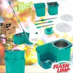 Mop Giratório Pró duas águas, balde com 9 litros, Cesto Inox e Divisor de água Flash Limp
