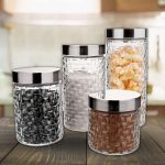 Conjunto de Potes de Vidro com Tampa Inox Rattan 4 Peças, VDR2140-4, Euro Home