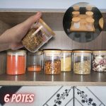 KIT DE 6 POTES DE MANTIMENTOS DE 200ML COM TAMPA DE BAMBU – OIKOS