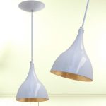 Pendente Ágata Cone Branco E Dourado Lustre Alumínio Luminária Sala