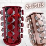 Porta Temperos Condimentos Inox 20 Potes Com base Giratória