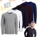 Kit 5 Camisetas Manga Longa Masculinas Slim Algodão 30.1 Zaroc